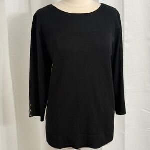 Melissa Paige Black 3/4 Sleeves Boatneck Pullover Sweater